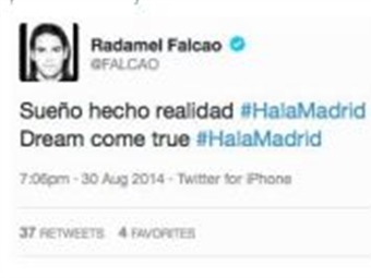 Noticia Radio Panamá | Un tuit de Falcao hizo creer que fichaba por el Real Madrid