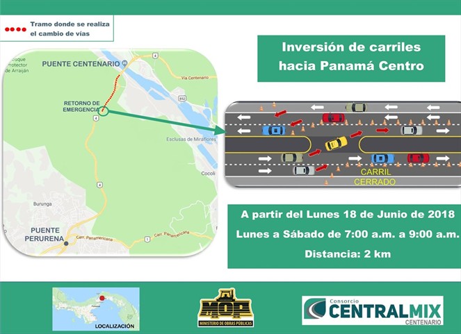 Noticia Radio Panamá | MOP informa del cambio de carriles a la altura del Puente Centenario