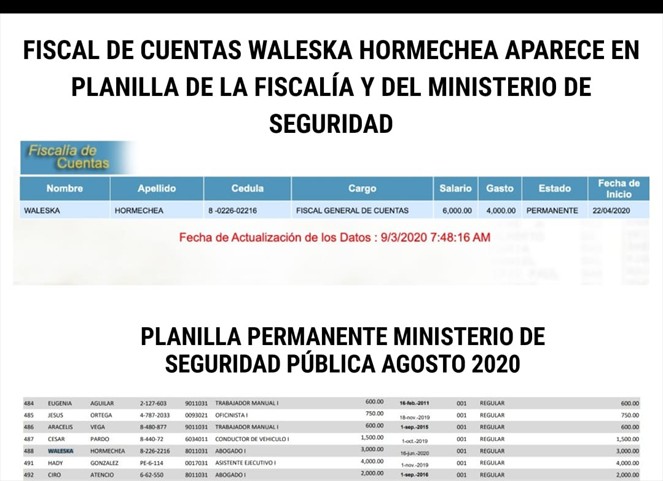 Noticia Radio Panamá | Fiscal de Cuentas Waleska Hormechea aparece en planilla de la Fiscalía y del Ministerio de Seguridad