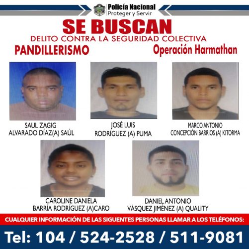 Policía pide cooperación para encontrar a cinco de los más buscados por pandillerismo