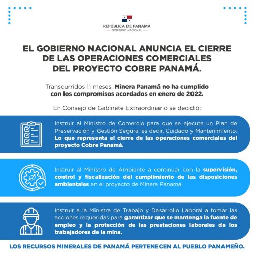 Government announces closure of commercial operations of Cobre Panama