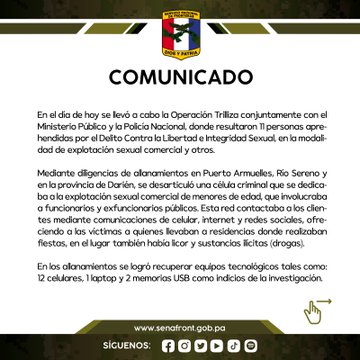 Noticia Radio Panamá | Unidad del Senafront detenida en operación contra la explotación sexual comercial