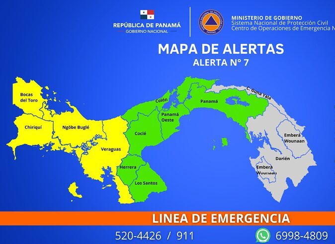 Noticia Radio Panamá | Sinaproc emite Alerta Amarilla para las provincias de Bocas del Toro, Chiriquí, Veraguas y Comarca Ngäbe Buglé