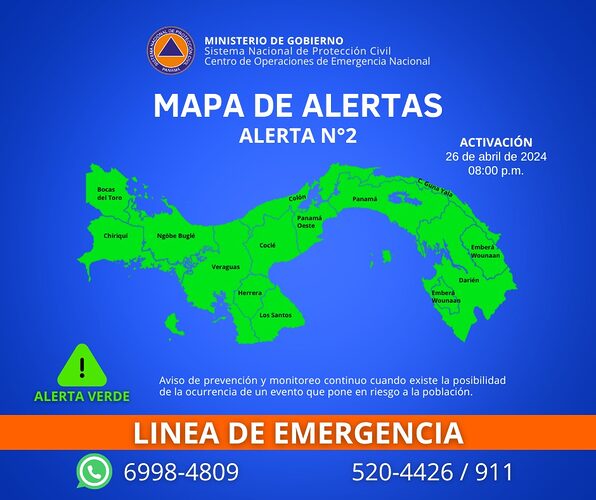 Noticia Radio Panamá | “Emiten Alerta Verde a nivel nacional al ante posible ocurrencia de inundaciones”