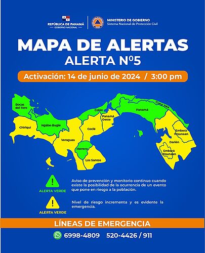 Noticia Radio Panamá | SINAPROC eleva Alerta Amarilla en seis provincias y una comarca